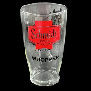 Schmidt Beer "Whooper"Glass With Muskie Fish,32oz, VTG Circa 1960 7"H x 4"W